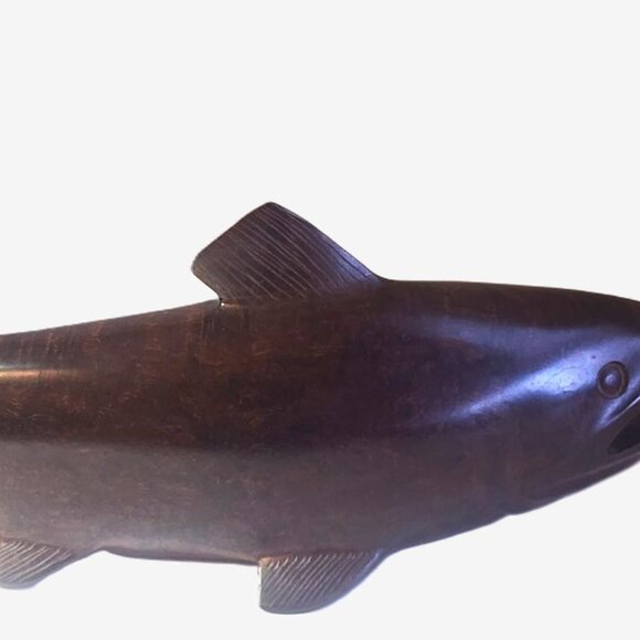 Great Signed Hardwood Ebony Salmon, Trout Fish Sculpture 13", Belielko? - Picture 3 of 7